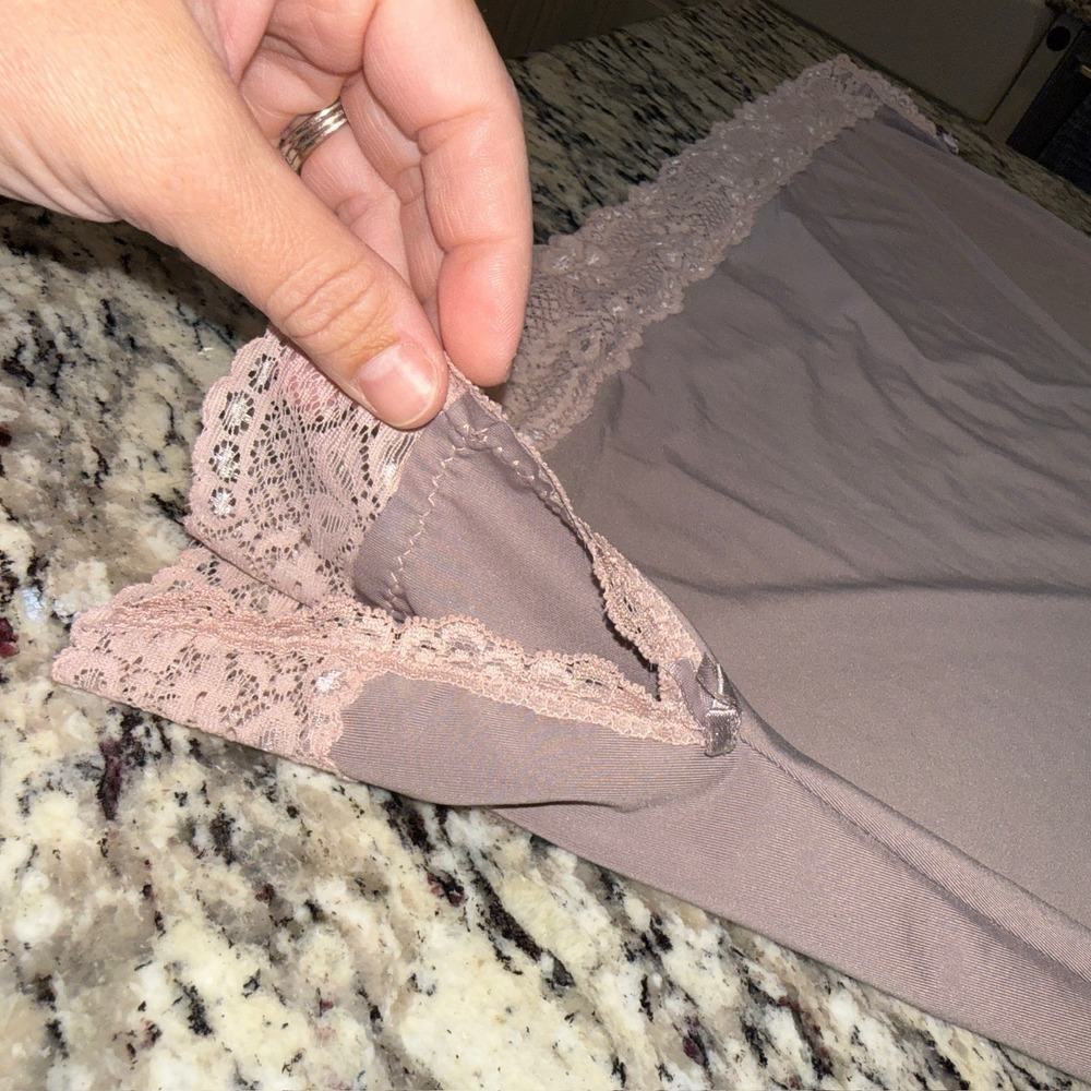 Delta Burke 3X Taupe Stretchy Satin Lace V-Neck Slip Style Nighty Nightgown - Picture 9 of 14